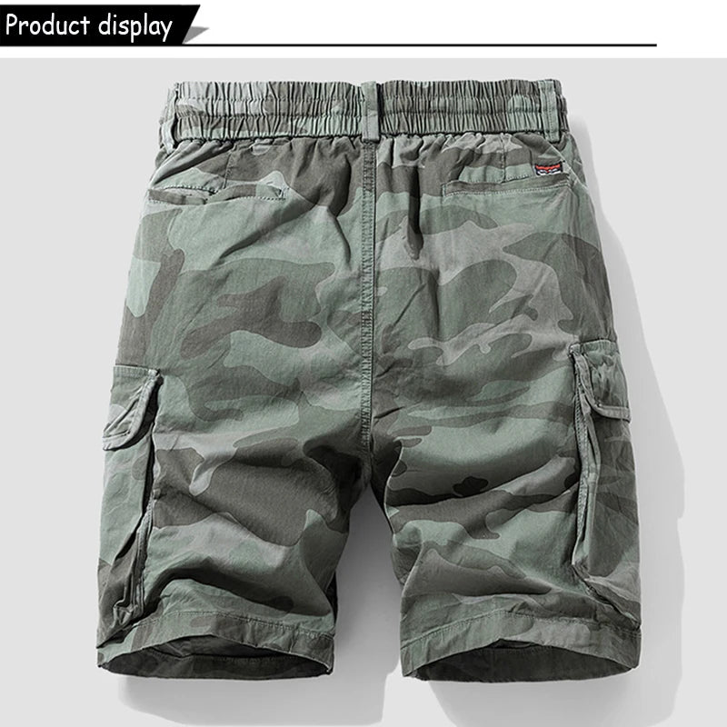 New Men Summer Outdoor Leisure Camouflage Comfortable Shorts Men Elastic Waist Loose Straight High-Quality Design Shorts Male