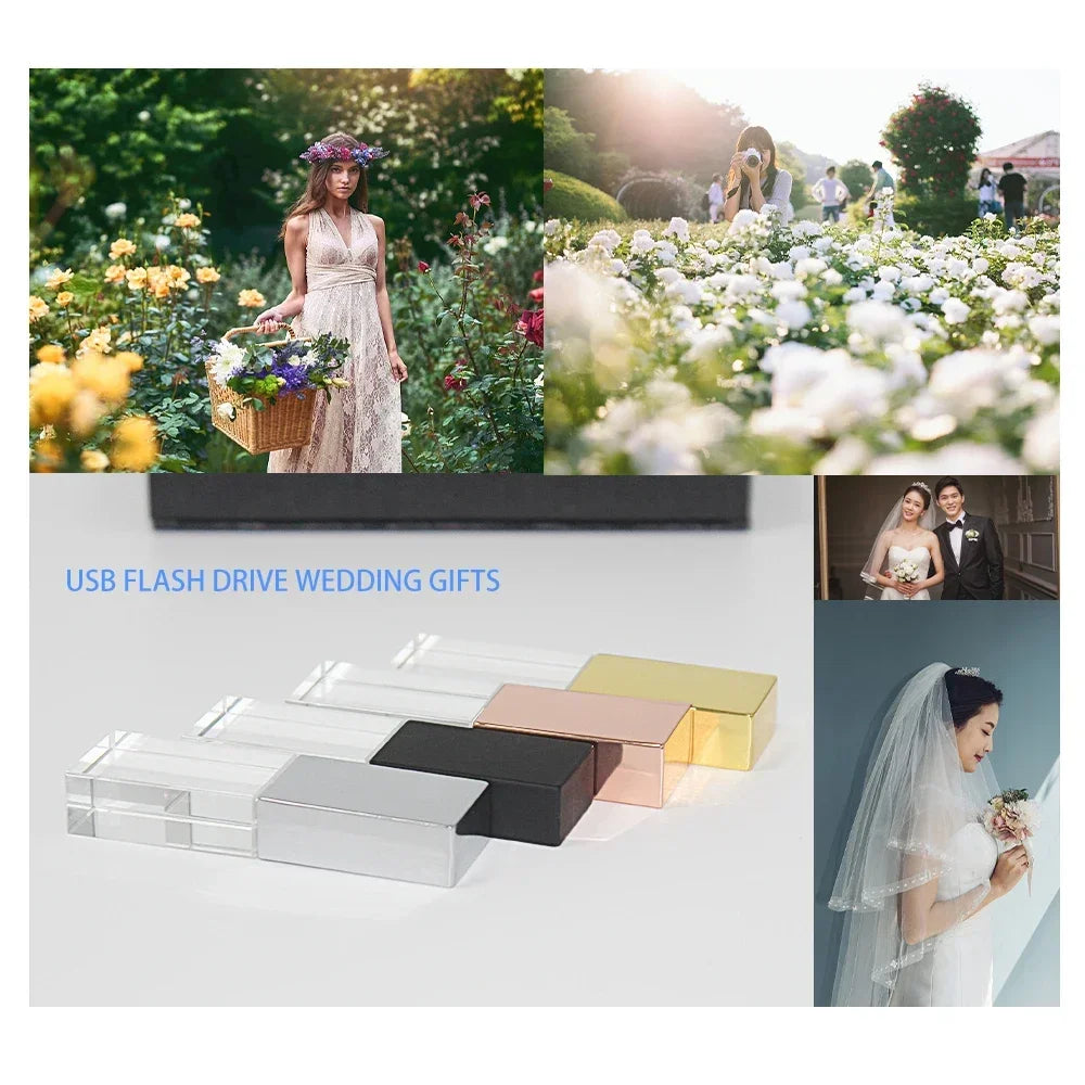 JASTER Crystal Wedding Gifts USB Flash Drives 128GB 3D Laser Engraving Custom Logo Pen Drive 64GB Photography Gift Memory Stick