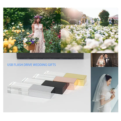 JASTER Crystal Wedding Gifts USB Flash Drives 128GB 3D Laser Engraving Custom Logo Pen Drive 64GB Photography Gift Memory Stick
