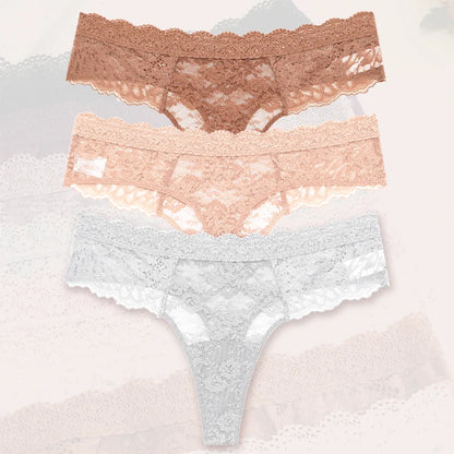 3Pcs Lace Sexy Thongs Women Low-Rise Briefs Sexy Soft Ladies Underwear Trendy Floral Underpants Female Flowery Panty Lingerie