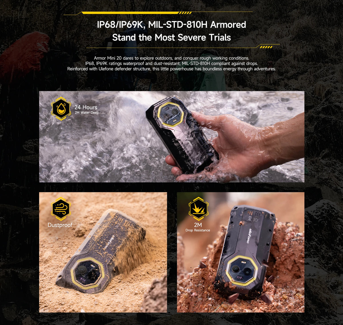Ulefone Armor Mini 20 4G 4.7" Rugged Phone 64MP Night Camera Android 14 Smartphone 6200mAh Mobile Phone NFC 16GB+256GB 33W G99