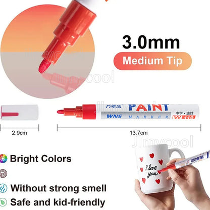 Car Paint Scratches Repair Brush Pen Black White Red Silver Waterproof Water Paint Marker Pen Car Tire Tread Care Automotive