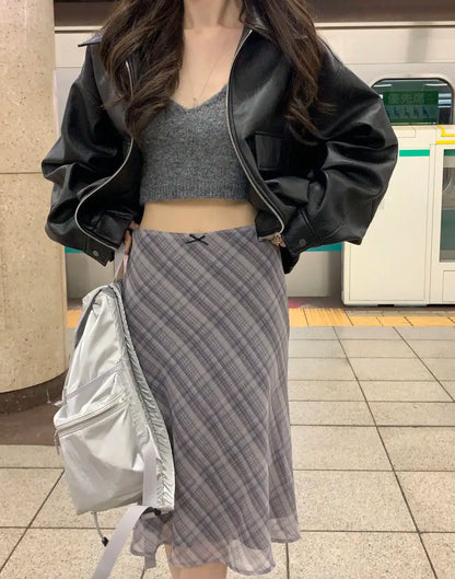 Deeptown Plaid Skirt Vintage Women Elegant Sweet Korean Style Mid Skirt Y2k Harajuku fashion A-line summer Aesthetics Skirts