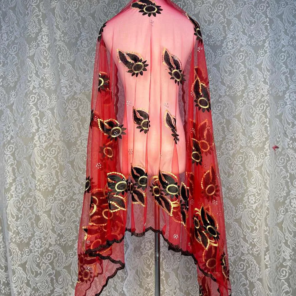 On Sale 2025 New African Net Hijab Scarf for Muslim Women African Dubai Islam Headscarf Embroidery Shawls Voile
