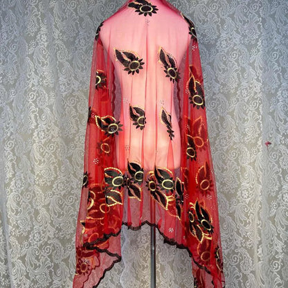 On Sale 2025 New African Net Hijab Scarf for Muslim Women African Dubai Islam Headscarf Embroidery Shawls Voile