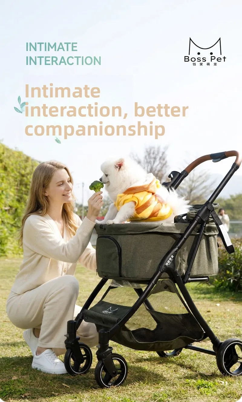 Breathable Large Space Pet Stroller One-Click Foldable Detachable Hand Cart For Dogs Cats Outdoor Travel