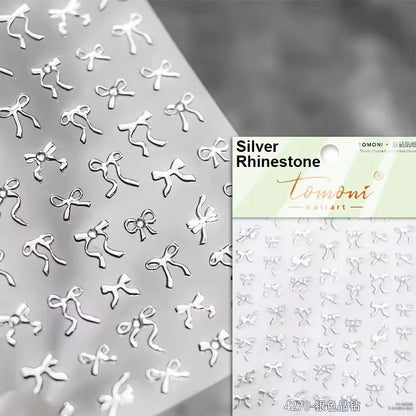 1pcs 5D Diamond Japanese White Lace Bow Nail Art Stickers Pearl Rhinestones Nail Decoration Adhesive Decals Slider DIY Accessory