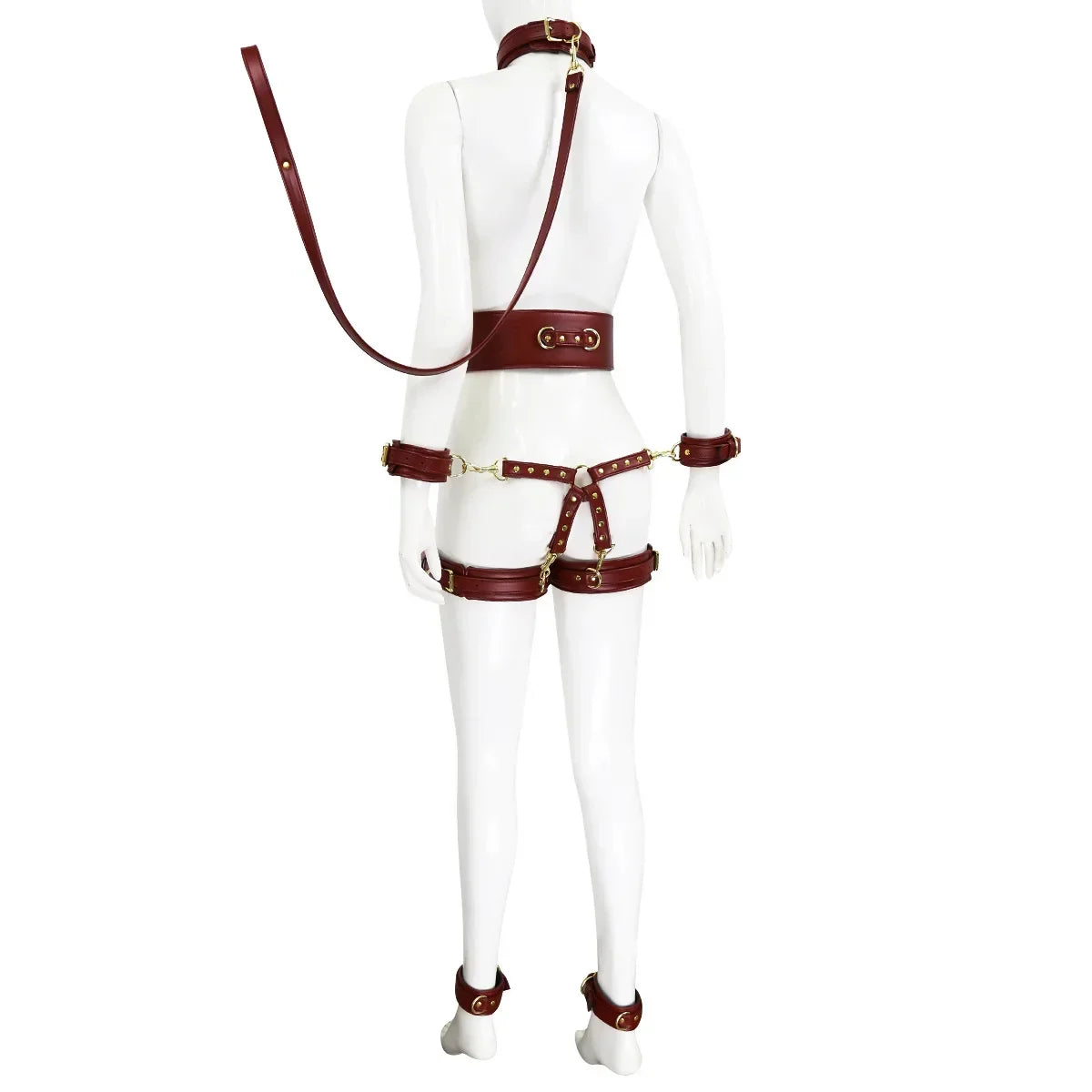 Professional BDSM Red Leather Harness Set Collar Handcuffs Restraint Kit for Women Slave Role Play Fetish Gear Adult Game Toy