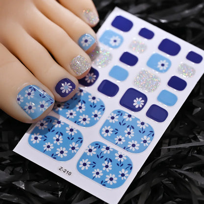 5Sheets Yellow Daisy Toenail Sticker 110Tips Full Cover Baking Free Toe Nail Wraps Elegant Flower Self-Adhesive Toe Polish Strip