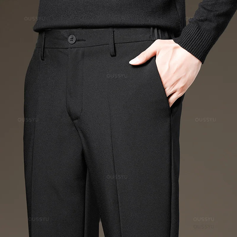 Autumn Winter Men‘s Suit Pants Slim Business Office Elastic Waist Black Grey Classic Pant Korean Trousers Male Plus Size 28-38