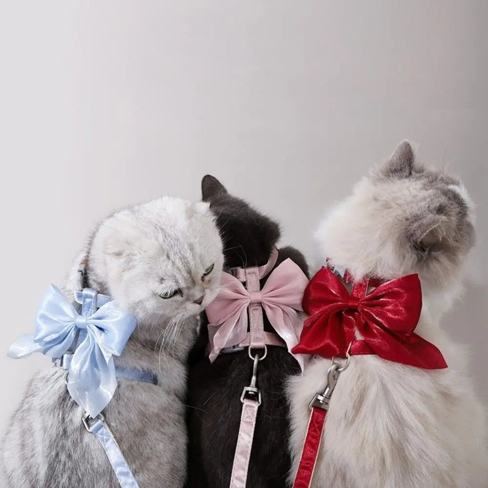 Cute Adjustable Bowknot Cat Harness Leash Escape Proof Shiny Bowknot Pet Harness Traction Rope Pet Decoration