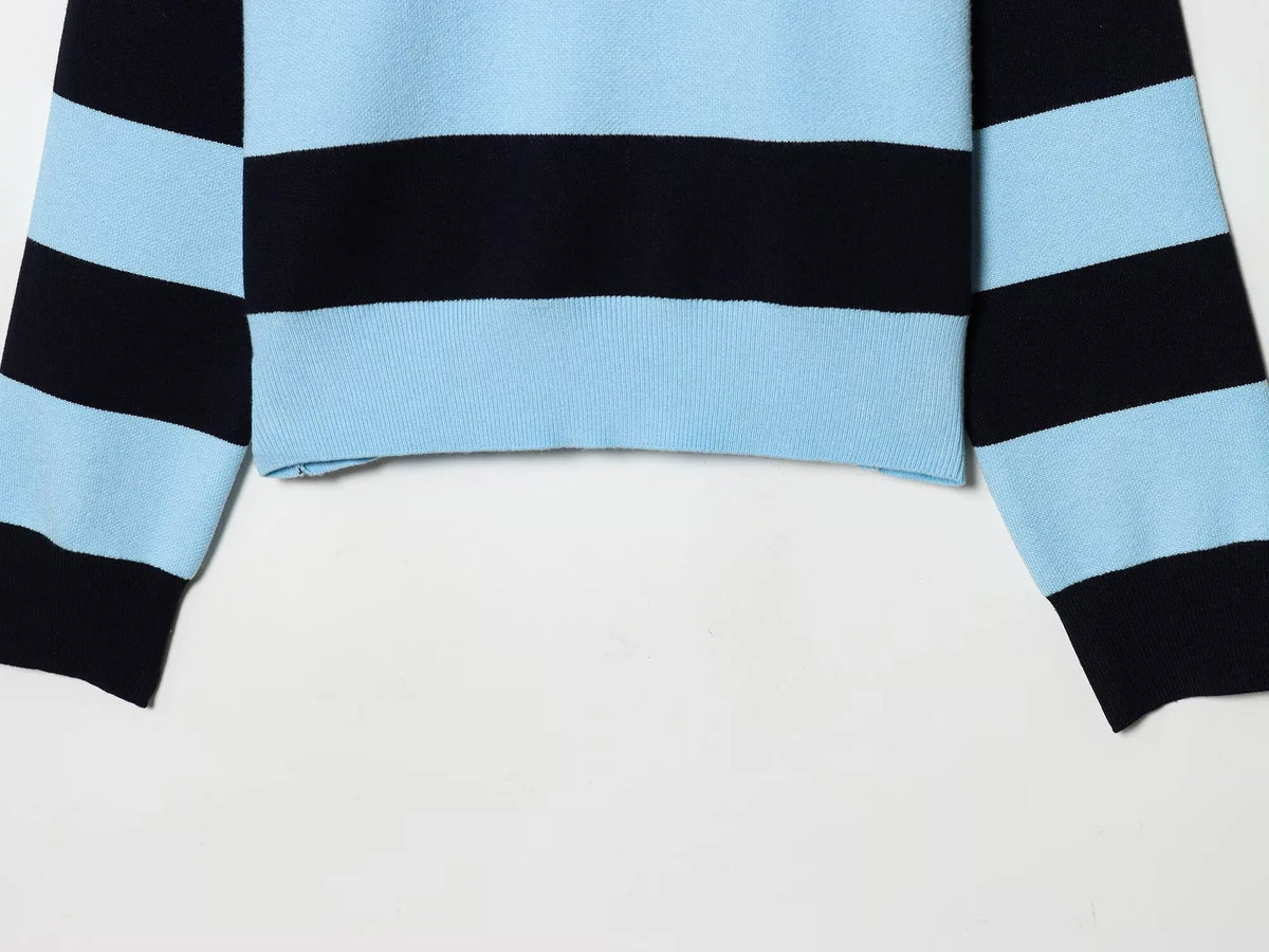 Sweater knitted Pullover Women's Spring 2026 New Fashion Striped Loose Polo neck Warm Women Sweater Chic Youth Holiday Pullover