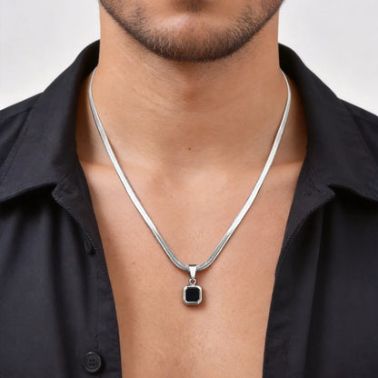 Vnox Geometric Square Natural Stone Pendant Necklace for Men, Gold Silver Color Stainless Steel Blade Chain, Trendy Jewelry Gift