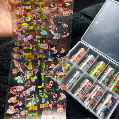 10Rolls Halloween  Flower Plaid Angel Marble  Bow Nail Foils Transfer Paper  Nail Art Stickers   Decal  Nails Decoration