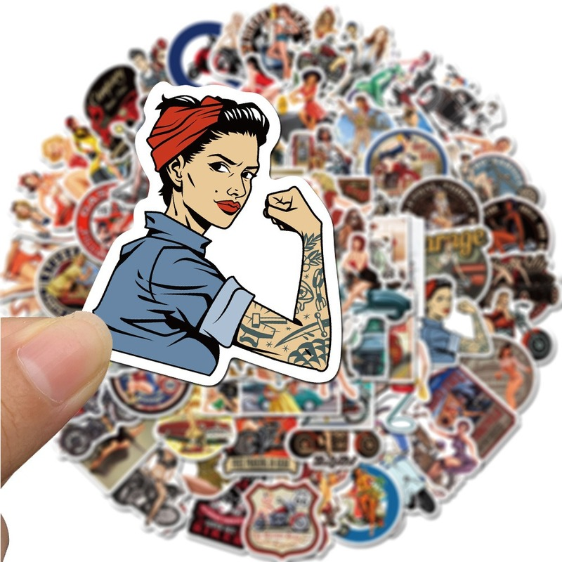 10/50/100pcs Aesthetic Retro Hot Girls Graffiti Stickers Motorcycle Guitar Phone Laptop Refrigerator Luggage Skateboard Decals