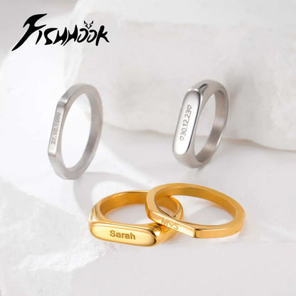 Couple Engrave Name Finger Ring Personalized Custom Gift For Woman Men Wedding Marry Love Silver Color Stainless Steel Jewelry