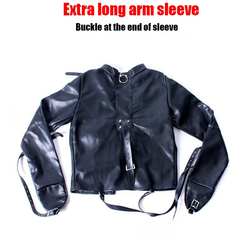Leather SM Lingerie Straitjacket with Crotch Strap,Games Bondage Straight Jacket Harness,Slave Role Gimp Costumes BDSM Sextoys