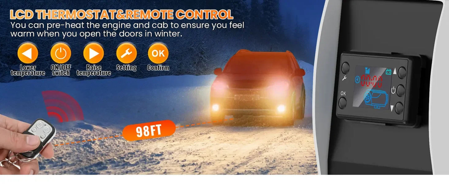 8KW Portable Diesel Heater with LCD Remote Control Adjustable Temperature 18-40℃ for Motorhome Boat And Home Use