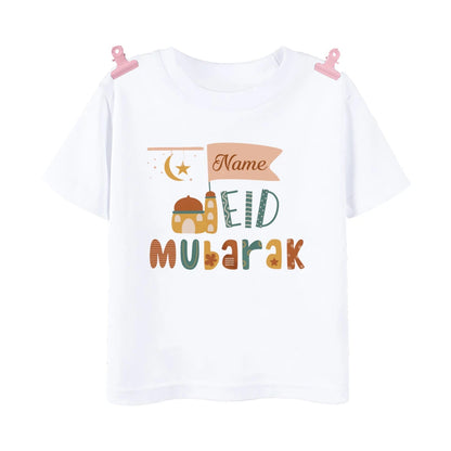 Personalized Eid Mubarak Printed Kids Shirts Custom Name Eid Ramadan Child T-shirt Tops Islamic Muslim Holiday Boys Girls Outfit