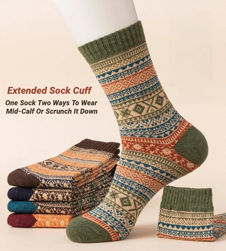 5 Pairs Winter Men's Socks Thicken Sheep's Wool Socks Warm Men Retro Style Colorful Fashion Man Socks For Snow boots
