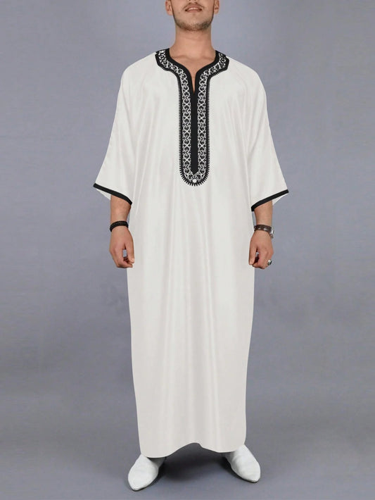 White Muslim Short Sleeve Embroidery Kaftan 2025 New Islamic Garment Elegant Female Summer Clothing