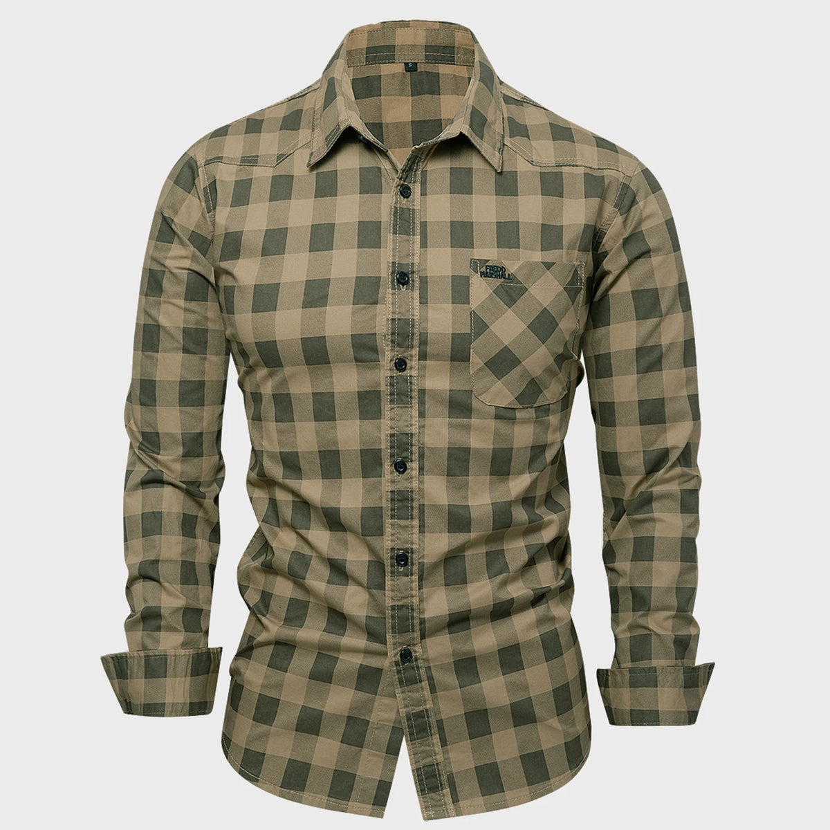 2025 Autumn New Fashion Men's 100% Cotton Plaid Shirt Tops Casual Button Down Long Sleeve Letter Embroidery Shirts with Pocket