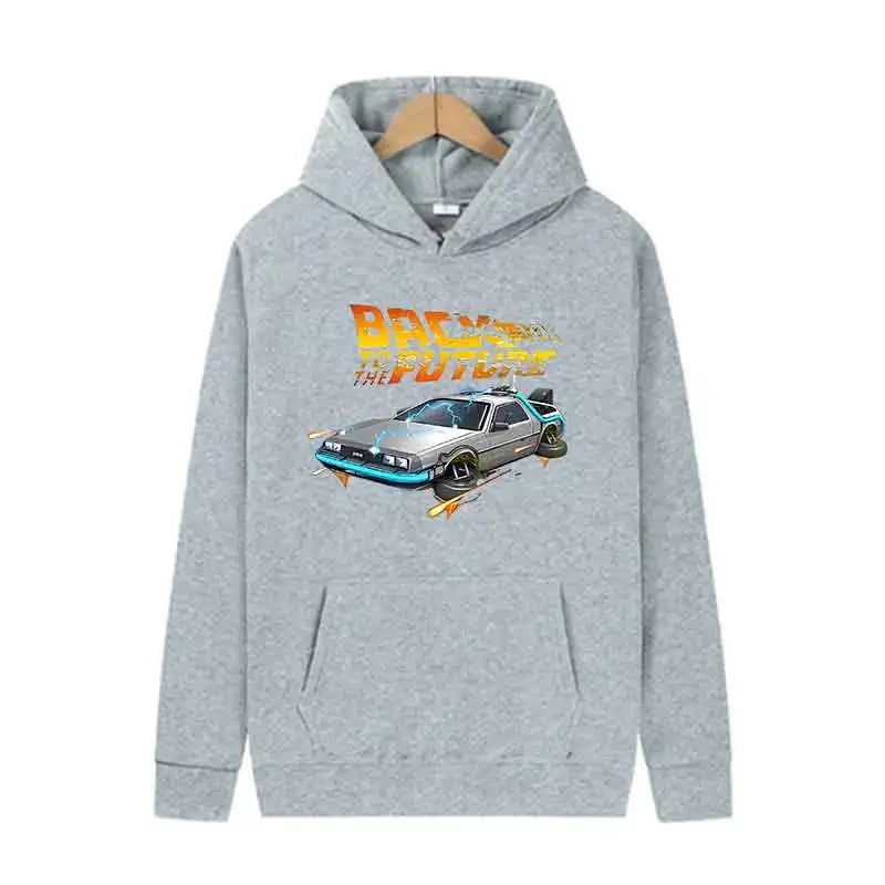 Back To The Future Retro DeLorean Car Print Hoodie Long Sleeve Tops Men Casual Streetwear Pullover Spring Autumn Unisex Clothing