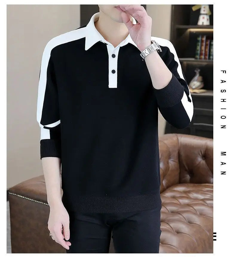 High Street Casual Men Autumn Sweatshirt Top Chic Turn-down Collar Long Sleeve Loose Winter Panelled Plus Fleece Pullover Hoodie