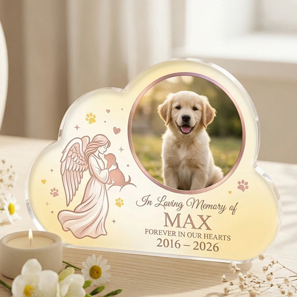 Custom Photo & Text,Cloud‑Shaped Acrylic Pet Memorial Plaque,Desktop Ornament,Pet Loss Keepsake,Sympathy Gift,Memorial Day