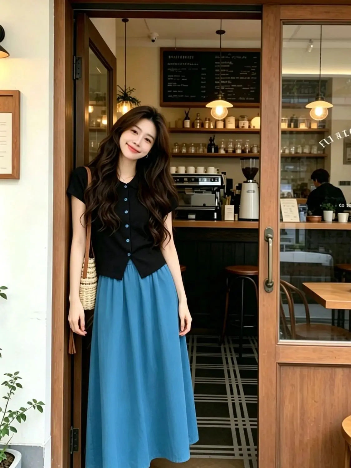 Women High Waist Elastic Waist Midi Skirt Flowy A Line Loose Long Casual Skirt
