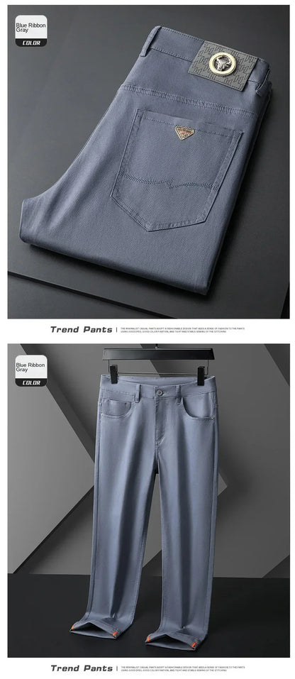Seven-Color Stretch 97% Cotton and 3% Spandex Jeans Men Trendy Wild Simple High-End Slim-Fitting Small Straight Casual Trousers
