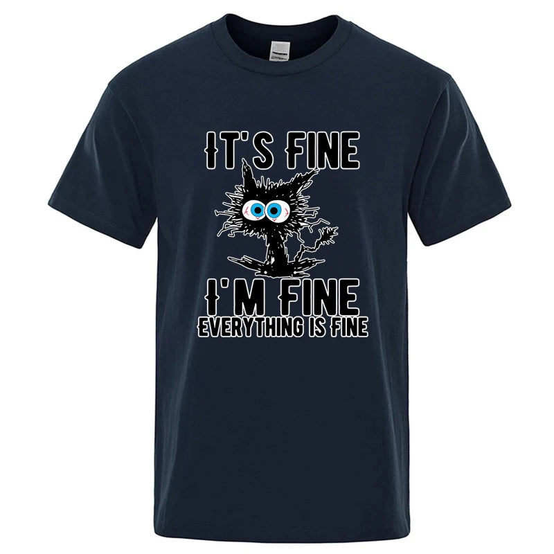 Men's High Quality T-shirt Cotton Blend Funny Cool Cat Printed T-shirt Casual Men Short Sleeve T-shirt for Men T-Shirt Male Top