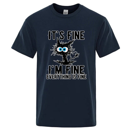 Men's High Quality T-shirt Cotton Blend Funny Cool Cat Printed T-shirt Casual Men Short Sleeve T-shirt for Men T-Shirt Male Top