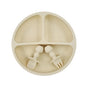 BPA Free Silicone Baby Plate with Spoon Fork Bibs Children Dishes Safe Baby Dining Plate with Suction Smile Face Plates for Kids