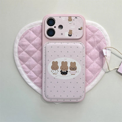 Polkadot Leather Funny Miffy Rabbit phone case for iPhone 15 Pro 14 13 16 Max 17 Pro Max Cover With Chain Cute Cartoon Cases Cap