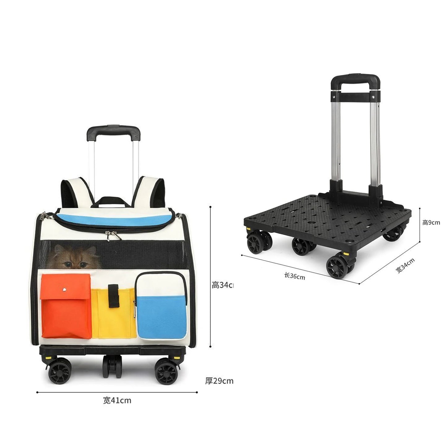 2-in-1 Rolling Pet Carrier Backpack with Wheels, Large Foldable Travel Bag for Dogs and Cats, Ventilated Backpack Carrier