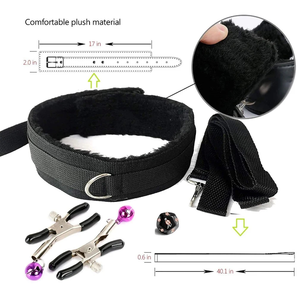 Hot Exotic Bed Bondage Set BDSM Kits Exotic Sex Toys For Women  Adults Games Leather Handcuffs Whip Gag Nipple Clamps Sex Shop