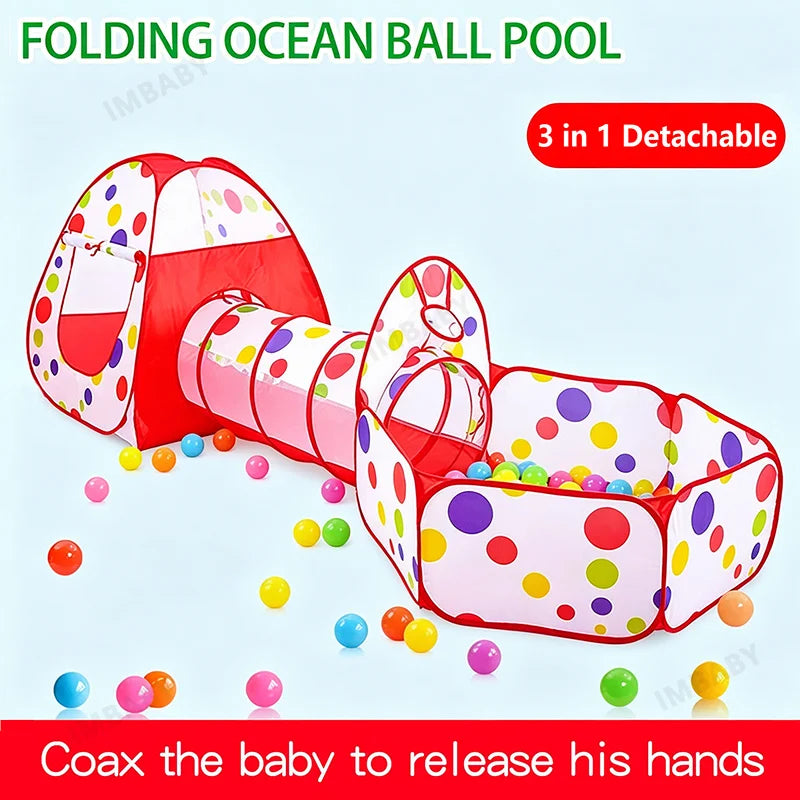 Senior 3-in-1 Foldable Baby Playground Children's Game Tent Baby Ball Fence with Crawling Tunnel Basketball Frame Children Gifts