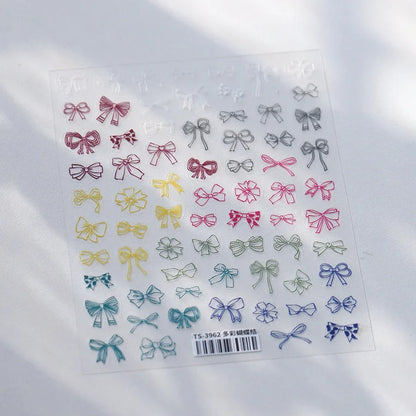 5D Cute Rabbit Love Heart Peach Blossom Flower Yellow Nail Art Stickers Bowknot DIY Self Adhesive Rhinestone Manicure Decals