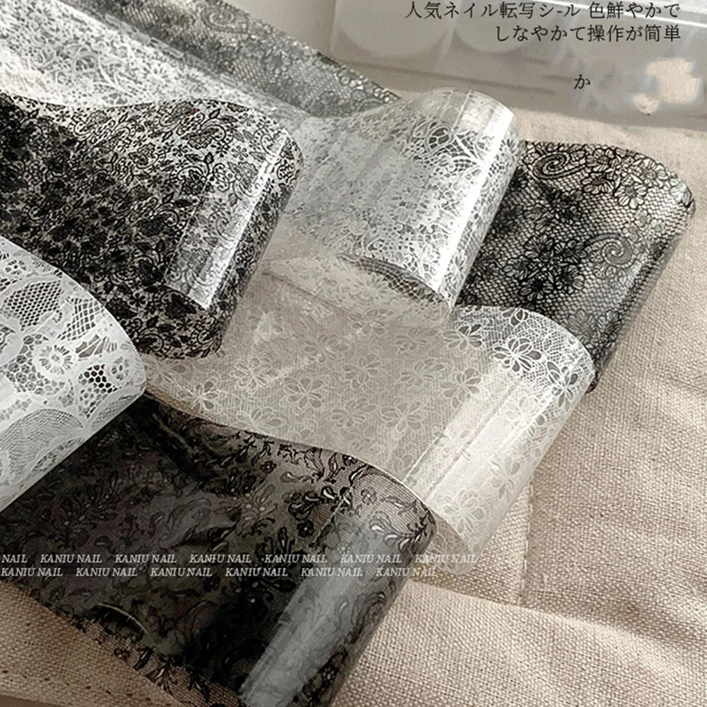 10 Rolls 4x50CM Black White Lace Transfer Nail Sticker Sexy Flower Lace Nail Art Transfer Foils Paper for DIY Manicure Decals*@#