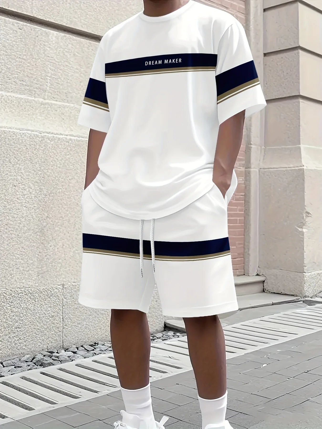 Summer Gradient Color Athletic T-Shirt and Shorts Set Stylish Men's Quick-Dry Athletic Short-Sleeve Top with Drawstring Shorts