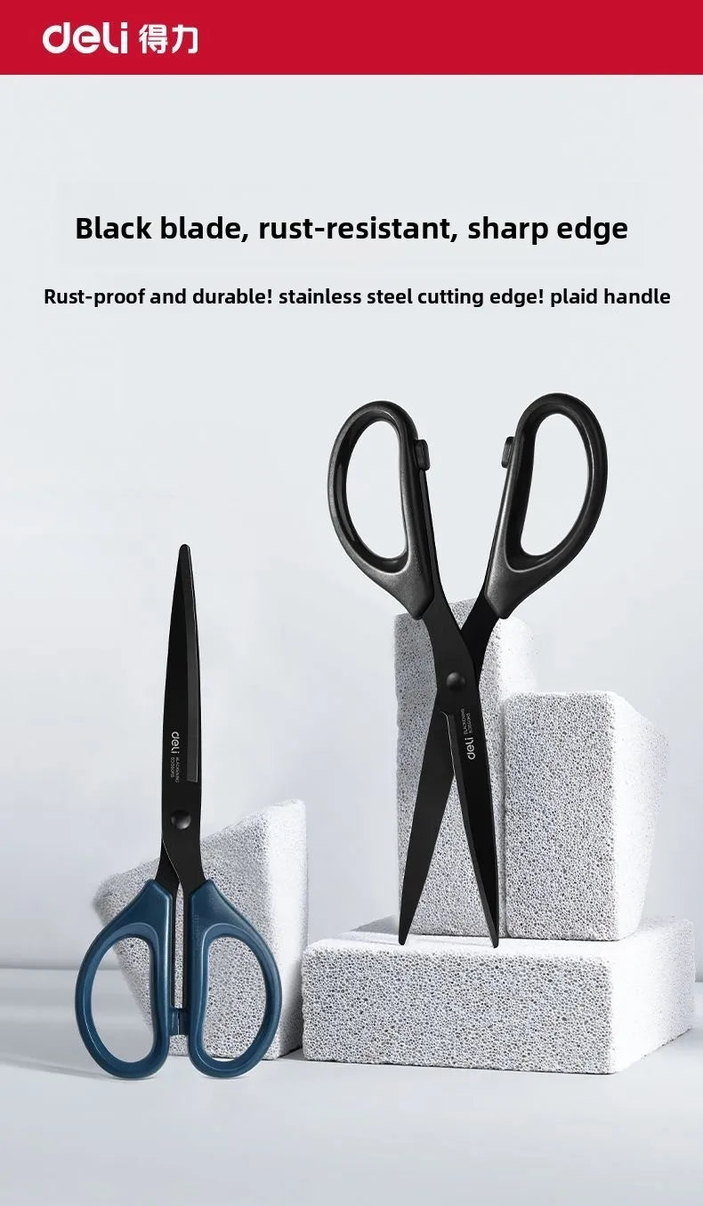 Deli Black Blade Scissors Stainless Steel Anti-Rust Shears Comfort Grip Office School Home Craft Cutting Stationery