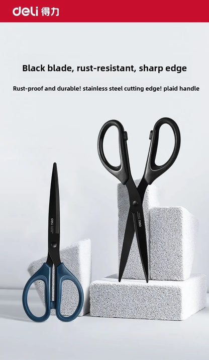 Deli Black Blade Scissors Stainless Steel Anti-Rust Shears Comfort Grip Office School Home Craft Cutting Stationery