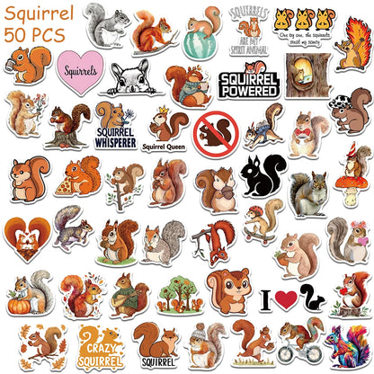 50pcs Cartoon Cute Squirrel Stickers Decals For Laptop Scrapbook Skateboard Helmet Guitar DIY Aesthetic Waterproof Stickers