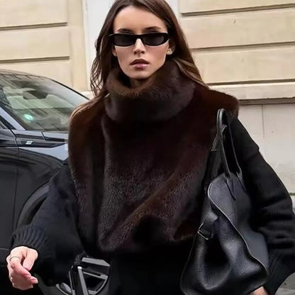 Autumn Winter Turtleneck Eco Mink Fur Tank Tops Sleeveless Jacket Coat New Fashion Faux Fur Sable Vest Crop Top