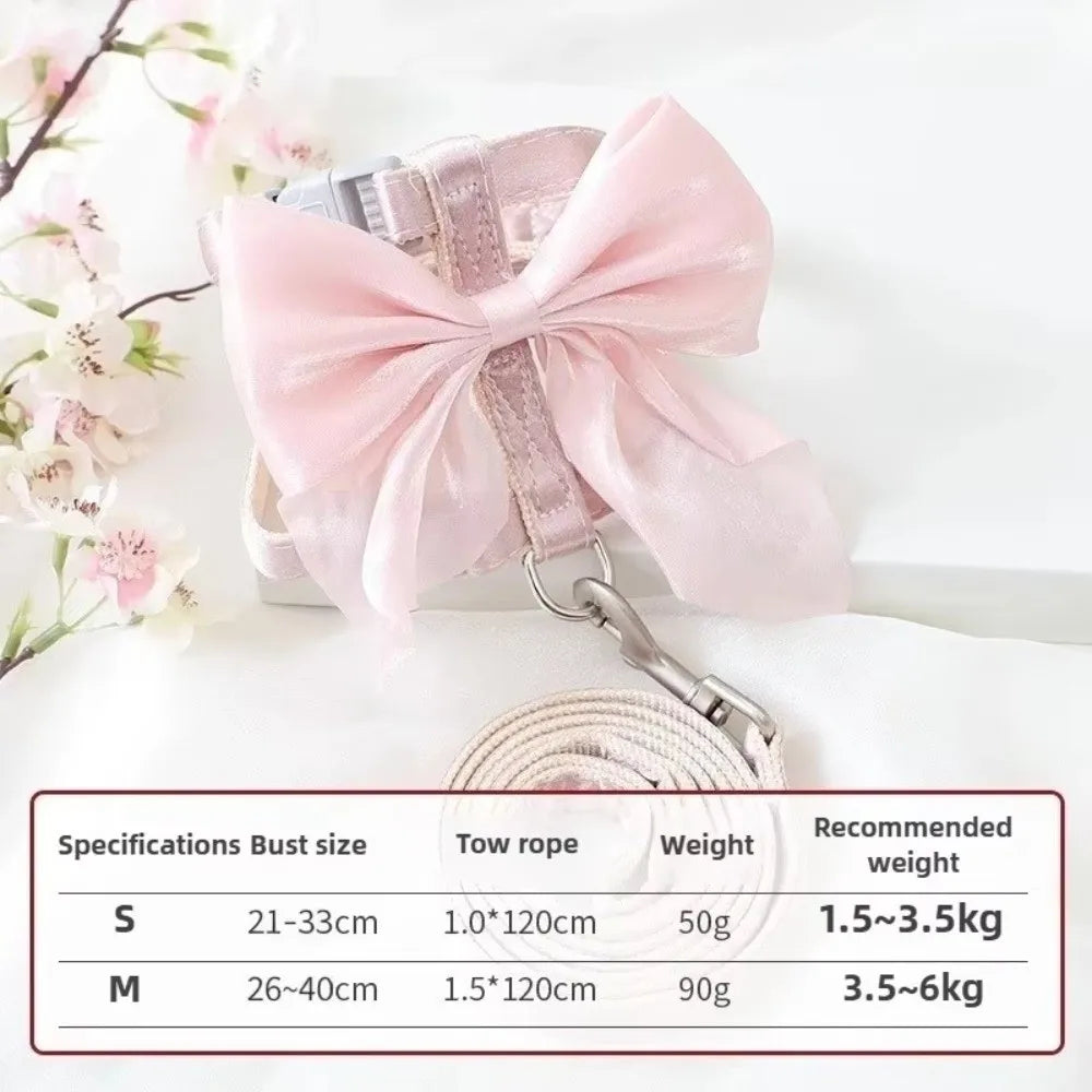 Cute Adjustable Bowknot Cat Harness Leash Escape Proof Shiny Bowknot Pet Harness Traction Rope Pet Decoration