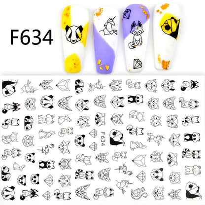 Black and White Love Flowers Line Art 3D Stickers Nail Decals Nail Art Accessories Butterfly Rose Nail Stickers Nail Sliders