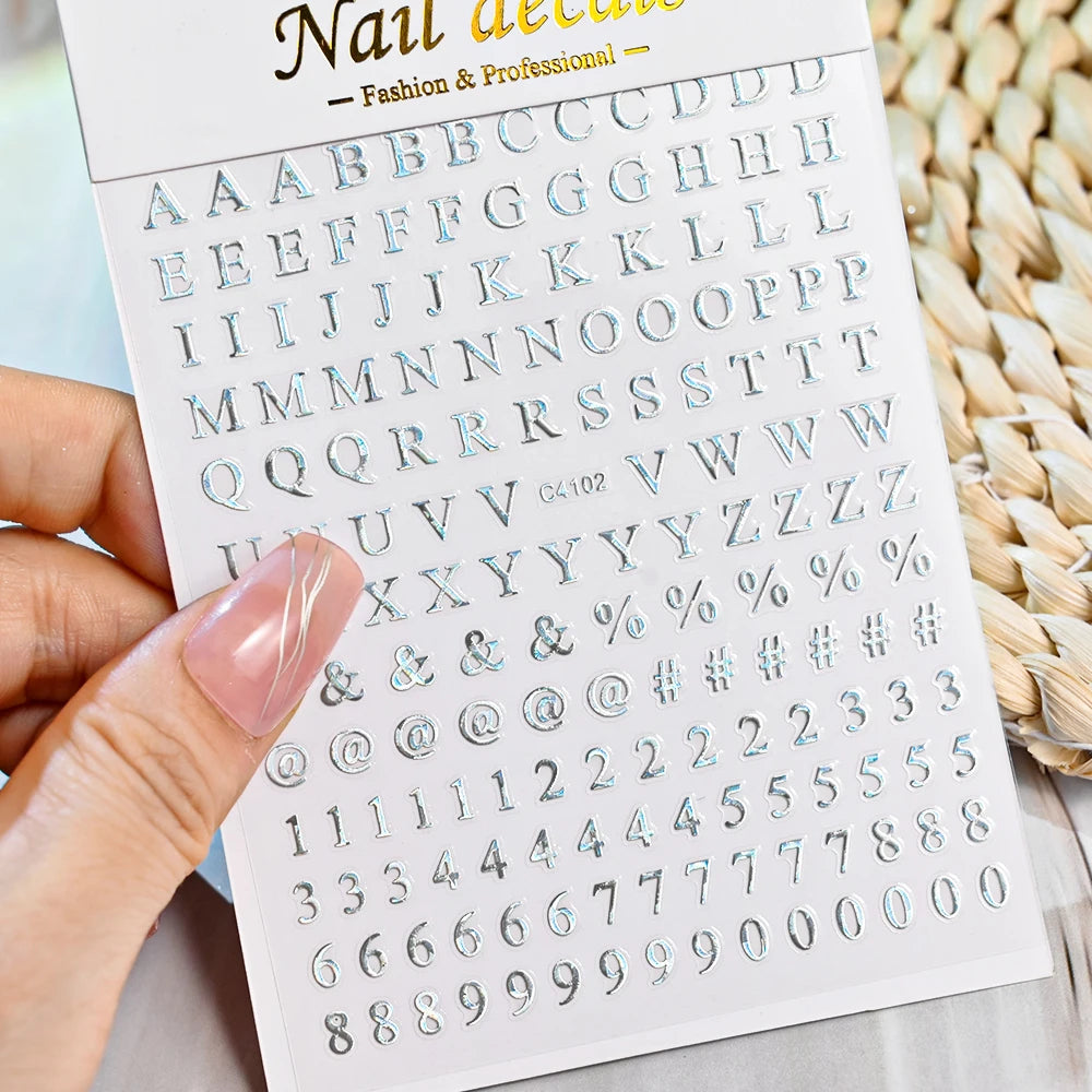 3D Glittery Gothic Letter Design Nail Art Stickers Uppercase Alphabet Letters Artistic Designs DIY Nail Art Decals Decoration #1