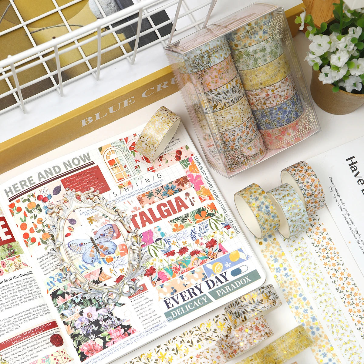 Creative Floral Hot Foil Washi Tape Set,12 Rolls Decorative Masking Tape for Scrapbooking,Journaling,DIY Gift Supplies