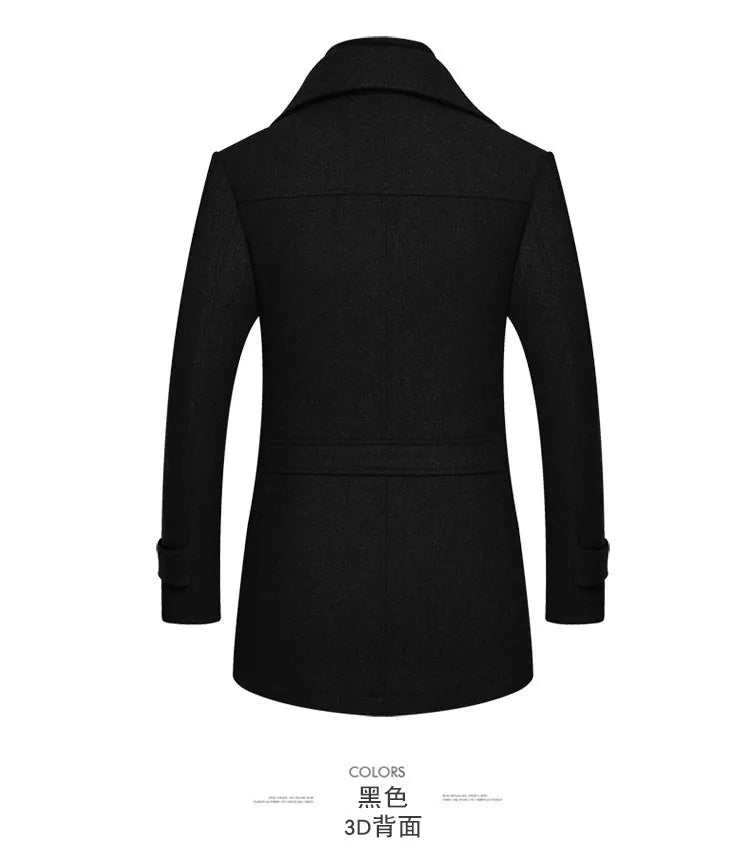 Autumn Winter Double Collar Woolen Coats Men Thick Business Casual Wool Blends Trench Coat Male Solid Turn Down Collar Outerwear
